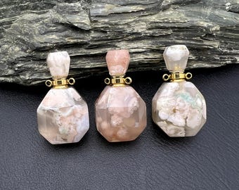 Kirschblüten Achat Flasche Anhänger: Vergoldeter Sakura Kristall Schmuck