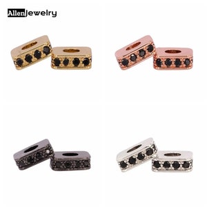 Micro Pave Rectangle Bead Charms: Black CZ Copper Beads (7x10mm)