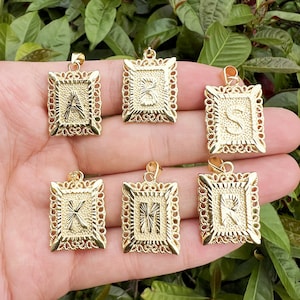 Colgante inicial,Colgante personalizado relleno de oro de 18 quilates,Colgante de letra del alfabeto en forma de rectángulo para mujer, collar, accesorios de joyería
