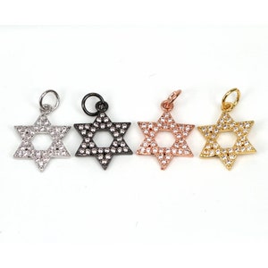 2PCS Hexagram Charm: Micro Pave Cubic Zirconia, Copper Pendant (10x14mm)