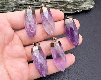 Natural Amethyst Bullet Point Pendant,Antique Faceted Crystal Bullet Point Pendant,Vintage Gemstone Pendant