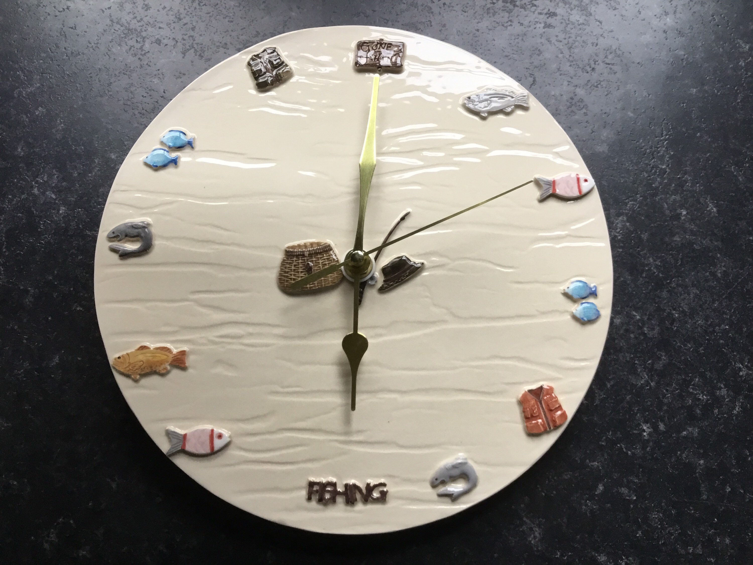 Clock fishing fisherman unusual clock handmade ceramic Etsy
