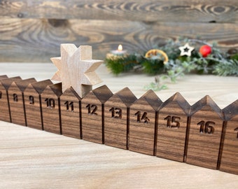 Adventskalender Holzleiste mit Stern graviert, Nussbaum