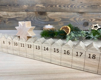 Adventskalender Holzleiste mit Stern mit Lasergravur, Walnussholz