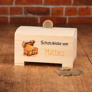 Spardose Schatzkiste, Personalisierte Spardose mit Namen, Geschenk zum Geburtstag, Taufe, Sparschwein, Sparbox