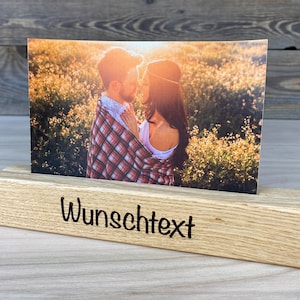 gepersonaliseerde fotobalk "gewenste tekst" - gemaakt van eikenhout, fotobalk, kaarthouder, fotolijst, cadeau, verjaardag, herinnering