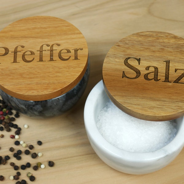 personalisierte Salzdose, Gewürzdose, Aufbewahrungdose für Gewürze, Kräuter, Salz, Schale aus Marmor,