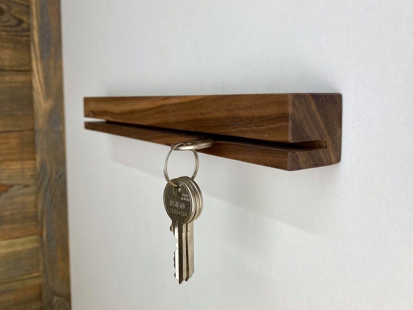 Schlüsselbrett Holz mit XXL Ablage Nussbaum Wand-Regal Schlüsselleiste  Schlüsselboard Schlüsselhaken Holzdeko - .de