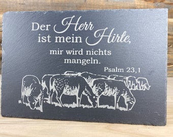 Spruchtafel "Der Herr ist mein Hirte" aus Schiefer, graviert - Psalm 23 - Geschenk, Dekoration, Sprüche, Christlich, Religiös, Bibel