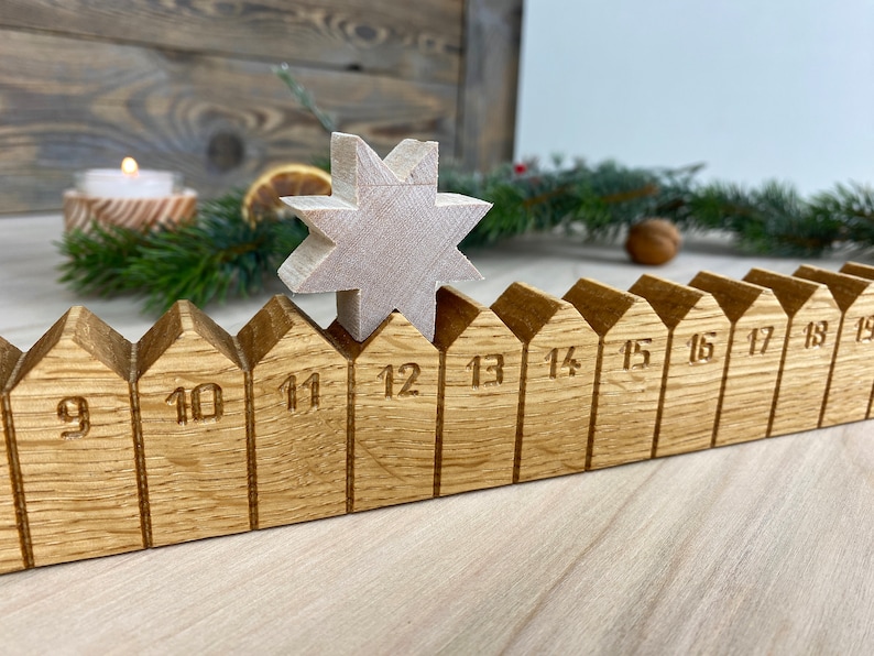 Adventskalender Holzleiste mit Stern graviert, Eiche Bild 3