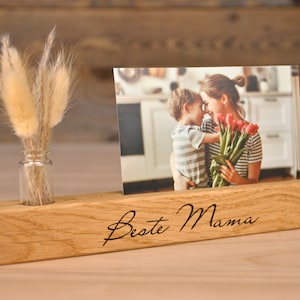 gepersonaliseerde fotoplank - van eikenhout met vaas, fotoplank, Moederdag cadeau, Moederdag, kaarthouder, kaartenplank