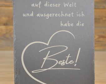 Spruchtafel "Beste Mama der Welt" aus Schiefer, graviert - für Innen und Außen - Pusteblume - Geschenk zum Muttertag, Mutter, Mama