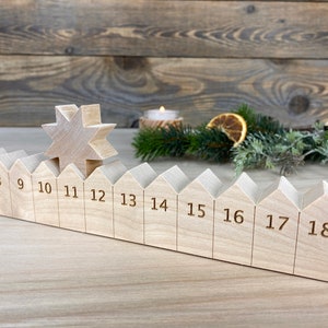 Adventskalender Holzleiste mit Stern mit Lasergravur, Erle Bild 1