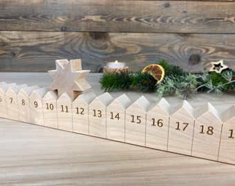 Adventskalender Holzleiste mit Stern mit Lasergravur, Erle