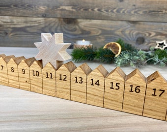 Adventskalender Holzleiste mit Stern mit Lasergravur, Eiche