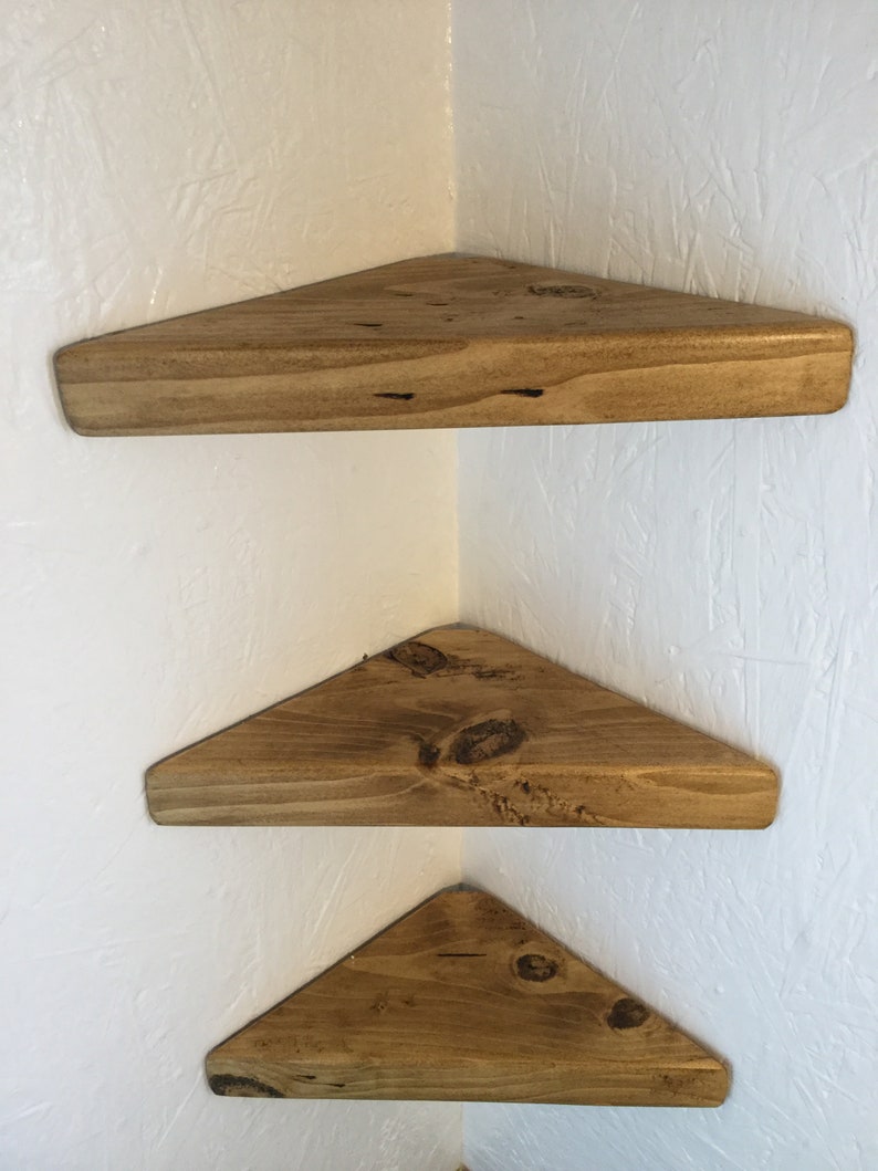 Set of 3 small corner shelves chunky reclaimed wood rustic wooden corner shelf 