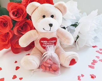 Personalisiertes Lehrer Geschenk, Valentinstag/Muttertagsgeschenk. Plüsch Teddybär mit roten Süßigkeiten. Viel Liebe