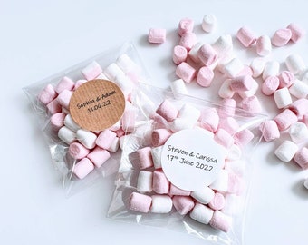 Marshmallows in Cellophane bag. Personalised Wedding gift.  Wedding favour.  Pink & White Marshmallows. Thank you gift. Teacher gift