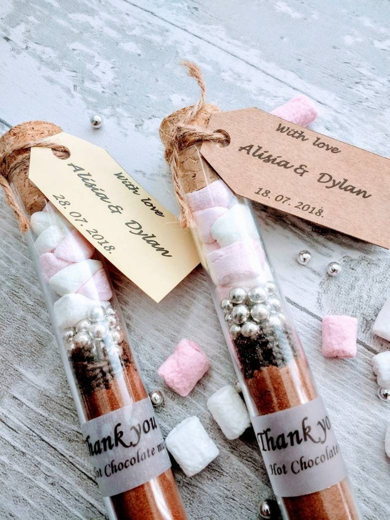 Hot Chocolate wedding favour in tube, personalised, hot chocolate with marshmallow, Thank you gift, Christmas, Valentine's day gift. image 6