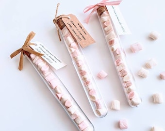 Vegetarian & Vegan Marshmallow. Wedding Favour in Tube. Personalised Gift. Thank You Gift. Pink and White Marshmallows. Teacher gift