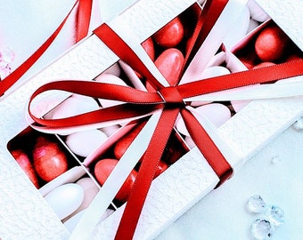 Christmas Sugared Almonds set in gift box. Red&White. Valentine's Day. Mother's Day. Christmas Gift Box. Birthday Box.