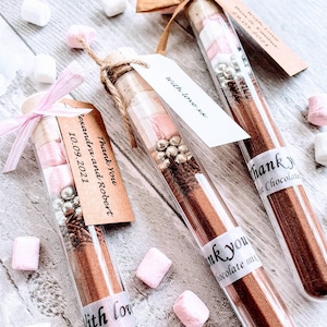 Hot Chocolate wedding favour in tube, personalised, hot chocolate with marshmallow, Thank you gift, Christmas, Valentine's day gift. image 2