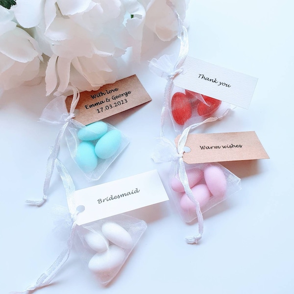 Sugared Almonds in organza bags, Tiny Personalized wedding favour, party favour, thank you gift, sweets