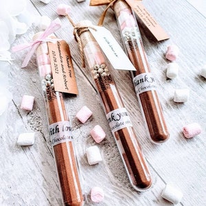 Hot Chocolate wedding favour in tube, personalised, hot chocolate with marshmallow, Thank you gift, Christmas, Valentine's day gift. image 1