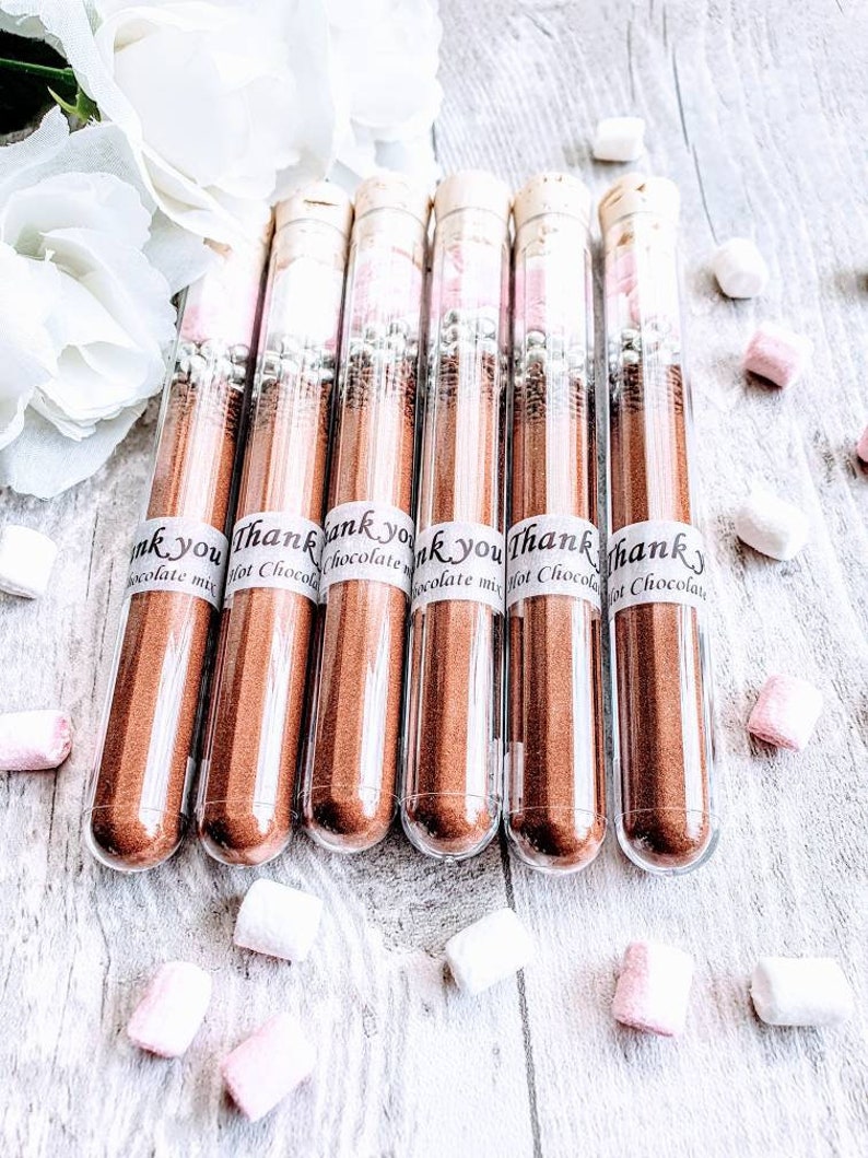 Hot Chocolate wedding favour in tube, personalised, hot chocolate with marshmallow, Thank you gift, Christmas, Valentine's day gift. image 4