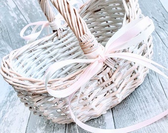 White Flower Girl Basket. Bridesmaid Flower Basket. White Mini Shopper. Children Basket.