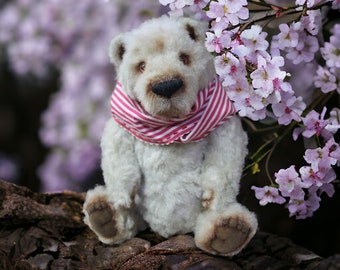 White Teddy Bear OOAK teddy bear artist teddy bear collectable bear Stuffed animas plush toy Big White Bear Teddy Bear with butterfly blue