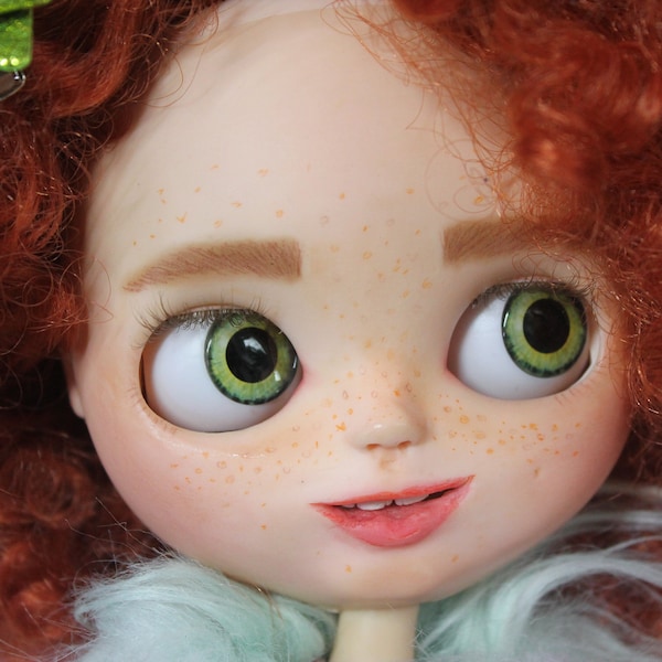 Custom doll Blythe girl Doll OOAK red hair doll artisan doll with short haircut girl blythe doll with a voluminous hairstyle doll green eyes
