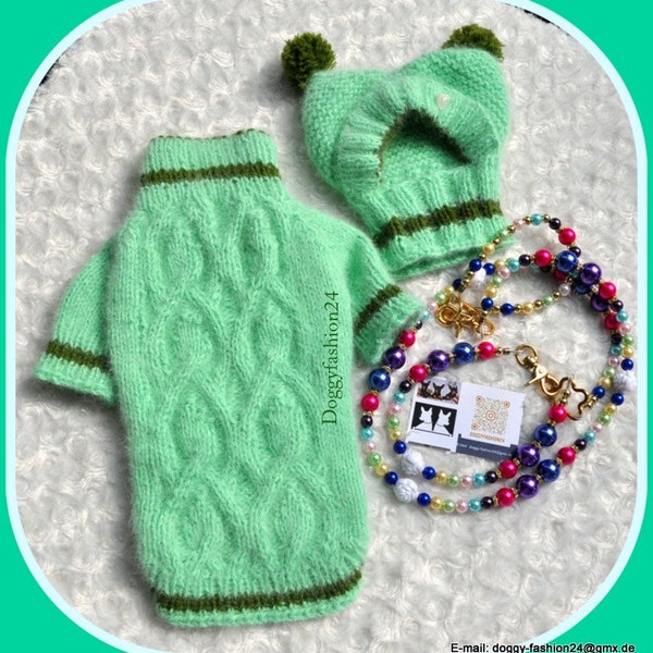 Hand Knitted Dog Sweater Angora Wool Mint Green Buttery Soft Dog Sweater