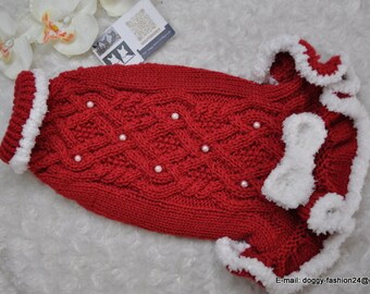 Red Dog Sweater , Dog Dress , Chihuahua Clothes, Handmade Small Dog, Yorkie Sweater