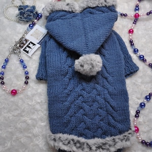 Blue dog hoodie, hoodie in blue, dog jacket, dog sweater 36 cm back length, wool sweater for the dog