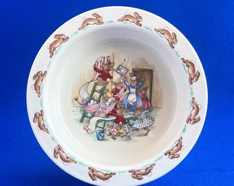 Vintage Royal Doulton Bunnykins Wallpaper Scene Bone China Child’s Bowl Dish