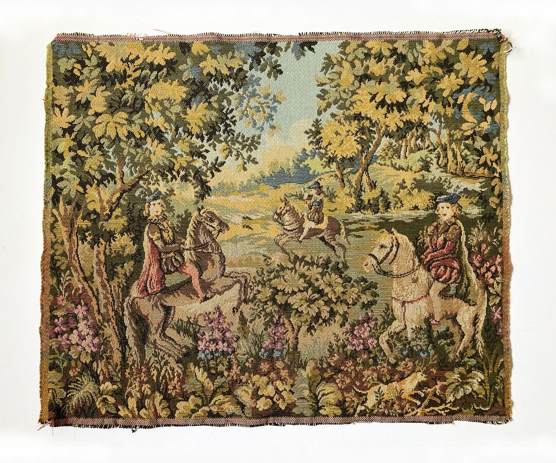 Vintage French Tapestry Wall Hanging Panel Hunting Scene Etsy