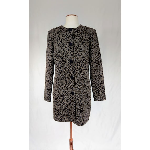 Vintage 90s Berkertex Jacquard Duster Jacket Floral Jacquard Jacket Shoulder Pads Collarless Round Neck Lightweight Coat Etsy New Zealand