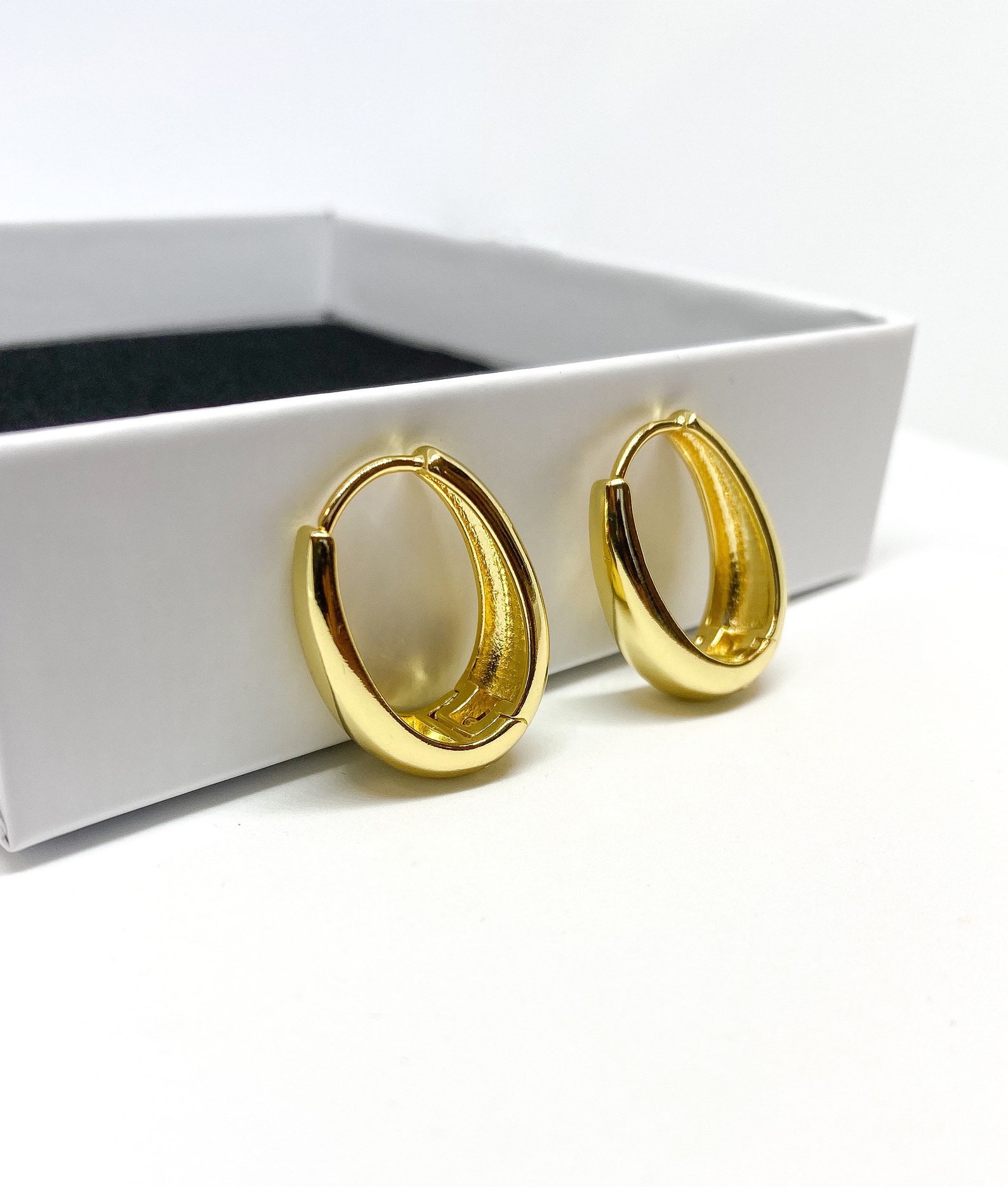 Gold Drop Hoop Earrings. Simple Gold Hoops. Medium Hoop Etsy UK