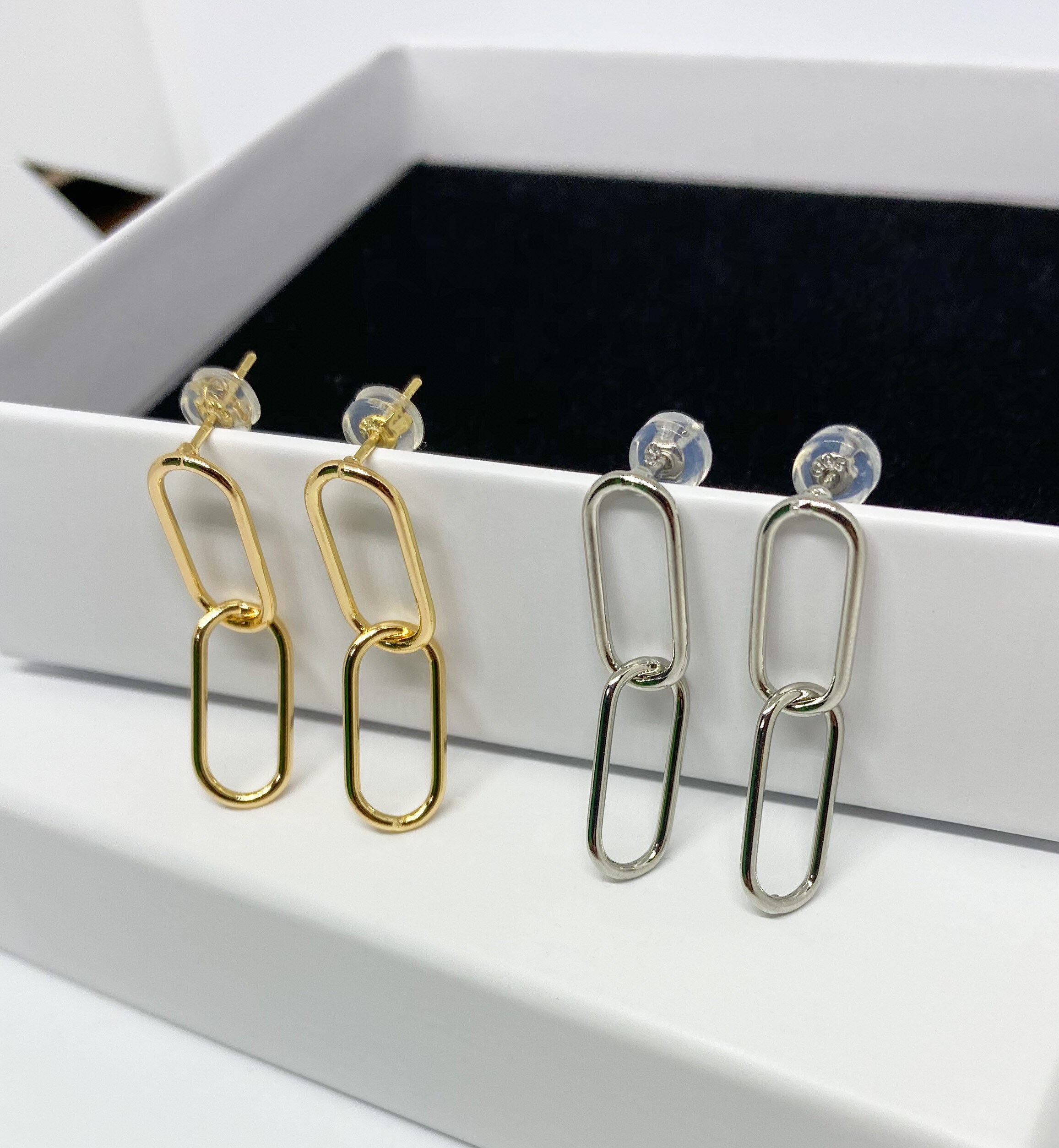 Gold Paperclip Link Drop Earrings. 18k Gold Filled Dangly Link Etsy