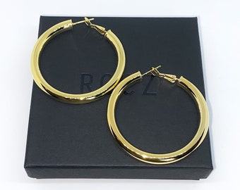 Earrings 14k Large Hollow Gold Hoop Earrings Gold Jumbo Dome Hoop