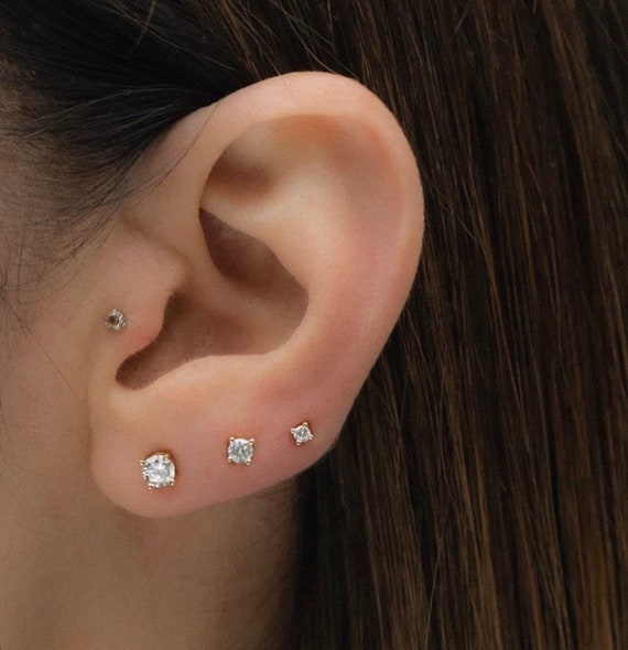 14K Gold 5mm CZ Studs and Small Endless Hoop Earrings Set 14K Gold 5mm CZ Studs and Small Endless Hoop Earrings Set