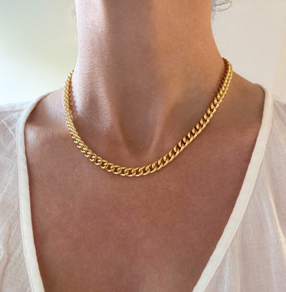 Gold Chunky Chain Necklace. Thick Cuban 