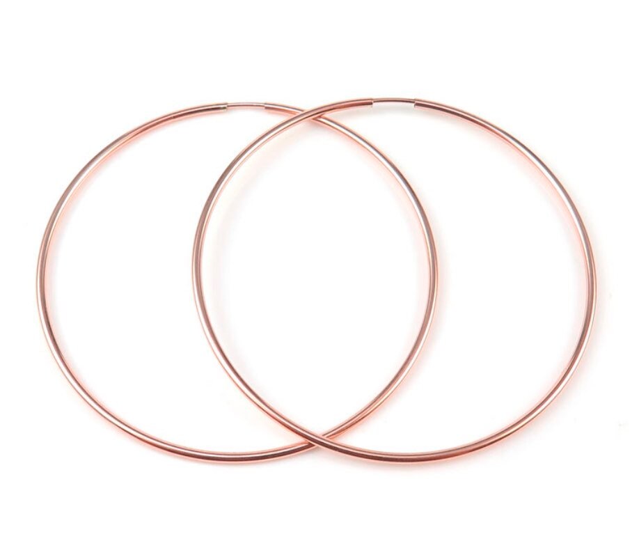 Rose Gold Hoop Earrings. Lightweight Thin Hoops. 50mm X 2mm