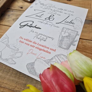 Voucher om zelf uit te printen, samen te ontbijten, PDF-download, aanpasbaar, uitnodiging voor het ontbijt, printbaar, bewerkbaar