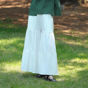Frauen Baumwoll-Leinen Hose, elastische Taille Hose, Bundfaltenhose, Frauen Hose mit weitem Bein, Yoga Hose, weiße Hose, Kleidung in Übergröße F755