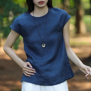 Short sleeves tops, summer blouses, Linen tops for women, casual tops, minimalist blouse, women tunic tops, custom plus size clothing F622