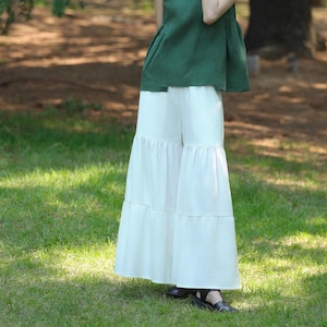 Cotton Linen Wide Leg Pants: Pleated Elastic Waist Trousers, Plus Size