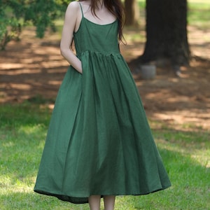 100% linen dress, women strappy dress, summer cami dress, linen slip dress, sleeveless midi dress, boho linen dress, plus size clothing F132