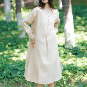 100% linen long shirt dress linen tunic dress with long sleeve loose large size dress Plus size clothing for women custom handmade F687